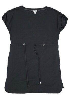 Tommy Bahama Veranda Pullover Mini Dress Medium Black Drawstring Waist Casual